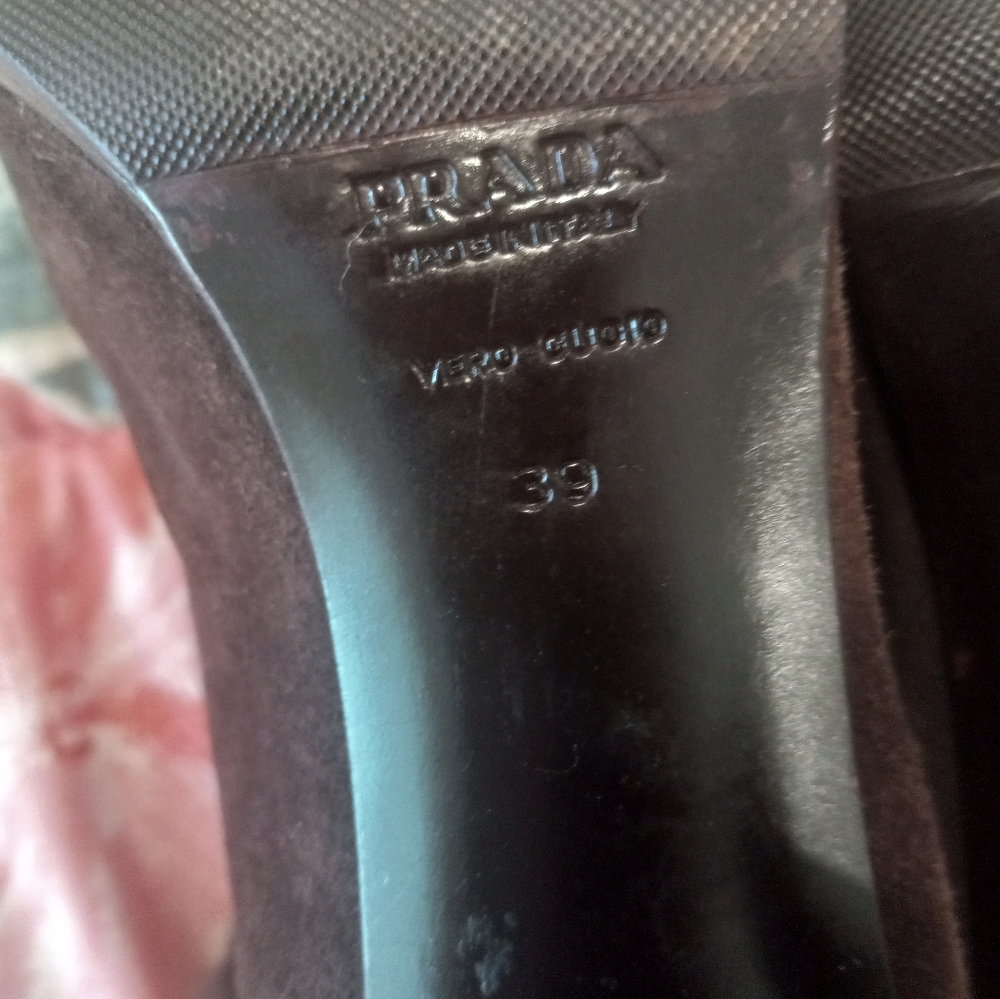 Prada Brown Suede Pointed-Toe Knee-High Heeled Boots - Picture 8 of 11